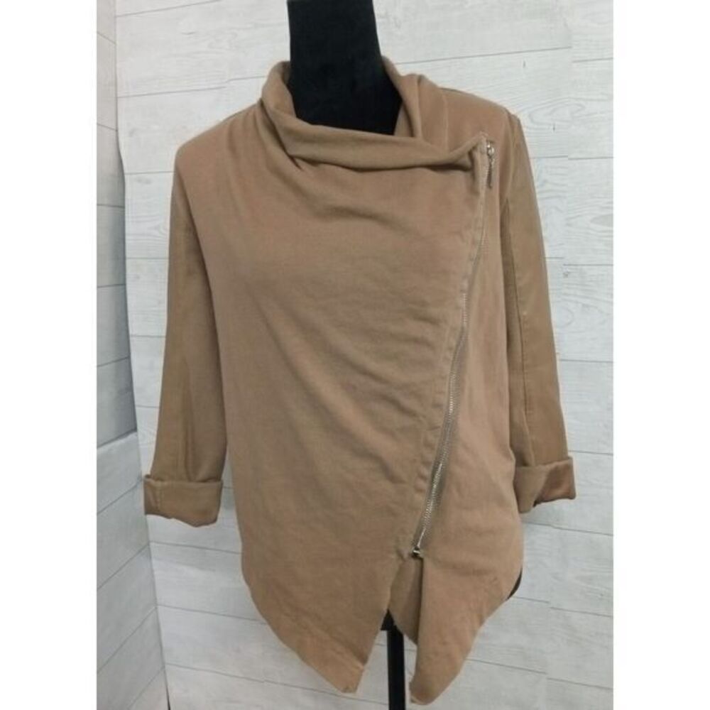 Guess Women's Size Small Zip Up Cotton & Faux Leather Tan Layered Jacket